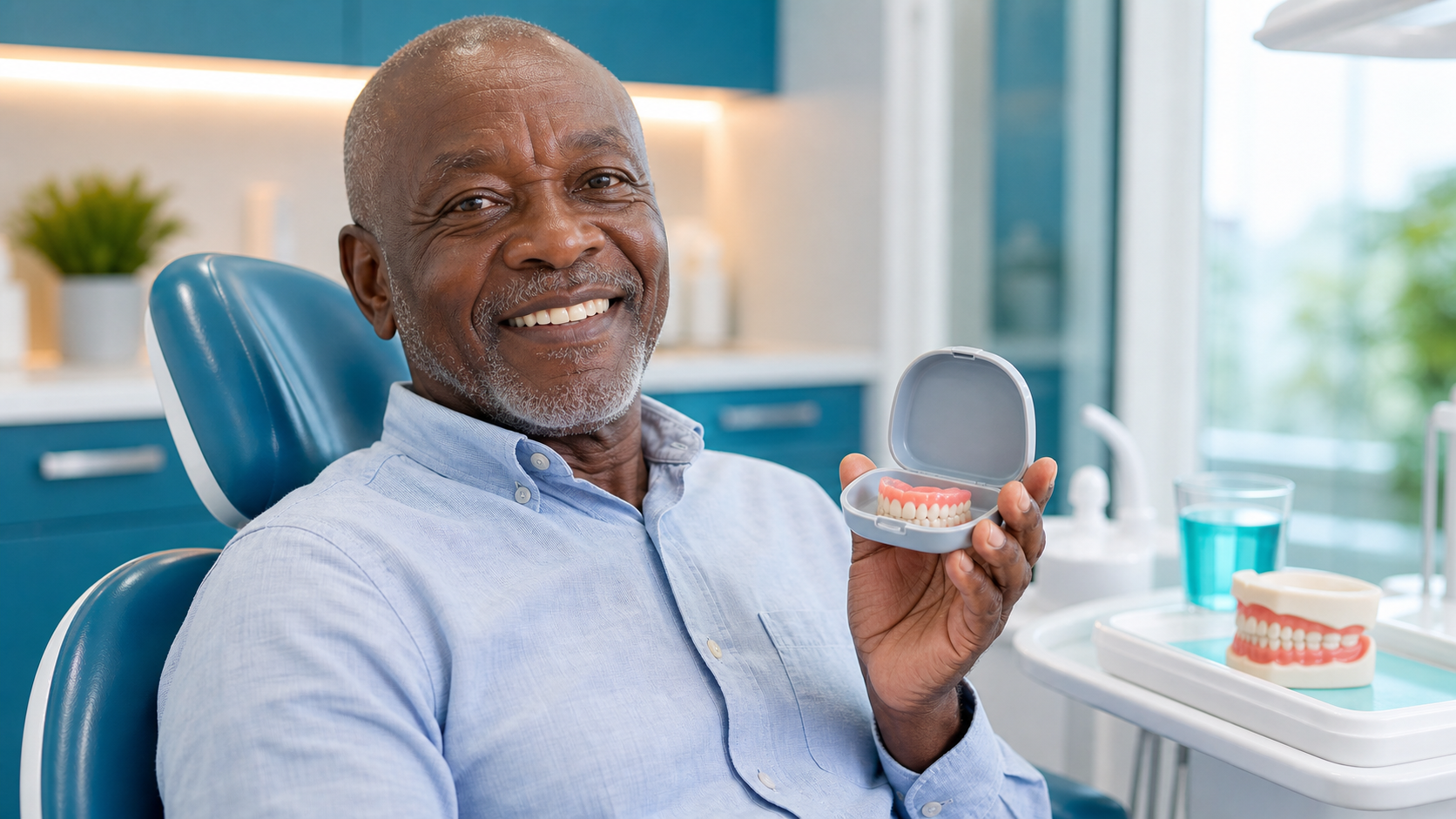Denture patient holding denture case in Nairobi CBD